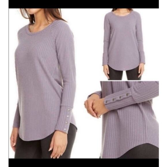 Chaser Burgundy Wisteria Waffle Print Thermal Top size Small - Picture 3 of 14